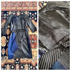 Elie Tahari Bianca Black blue white abstract stripe Silk Dress 3/4 sleeve 8